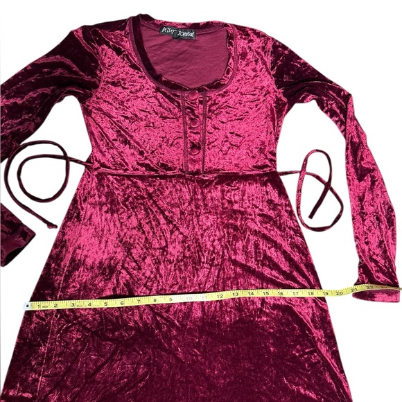VTG 90s Betsey Johnson Crushed Velvet Maxi Dress Burgundy Wine Medium - Picture 8 of 11
